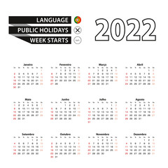 2022 calendar in Portuguese language, week starts from Sunday.