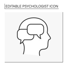  Consultation line icon. Dialogue inside the head. Schizophrenia disease. Psychologist concept. Isolated vector illustration. Editable stroke