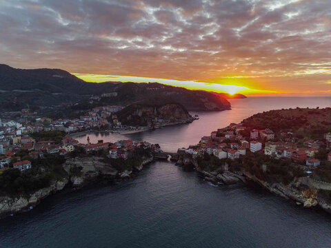 Sunset Time in the Amasra Coast Drone Photo, Amasra Bartin, Turkey
