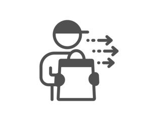 Food delivery icon. Courier with order sign. Catering service symbol. Classic flat style. Quality design element. Simple food delivery icon. Vector
