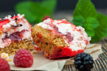 fresh cake with red raspberry jam