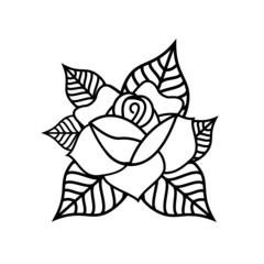 Linear illustration rose tattoo in old school style