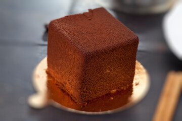 chocolate cake in the shape of a cube