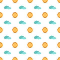 Cute simple seamless pattern with sun and cloud. Children print for textiles, wrapping paper and design. Vector flat illustration