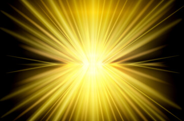 Obraz premium set of realistic gold rays rising isolated or yellow magic sunlight light effect on black background. eps vector 