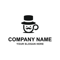 Cafe Coffee Cup Concept Logo With Hat And Mustache Vector Illustration - Vector