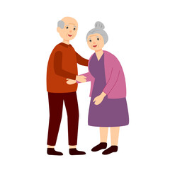 Grandpa and grandma senior couple character in flat design on white background.