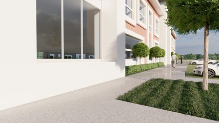 Architecture background exterior of building 3d rendering