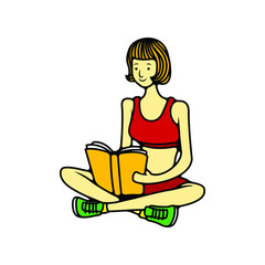Illustration Of Girl Reading A Book - Vector