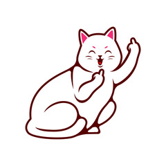 Cute White Cat Showing Middle Finger Hand Vector Illustration - Vector