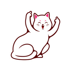 Vector Cartoon Illustration Of White Cute Cat Shows The Middle Finger Sign - Vector