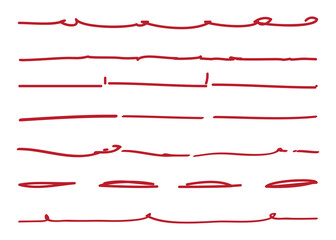 Lines hand drawn vector set isolated on white background. Collection of doodle lines, hand drawn template. Red marker and grunge brush stroke lines, vector illustration