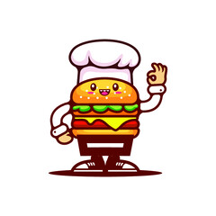 Chef Tasty Burger Mascot Character - Vector