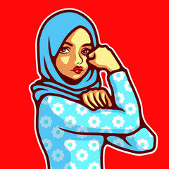 We Can Do It Vector, Woman Wearing Hijab in Classic Rosie the Riveter Pose - Vector