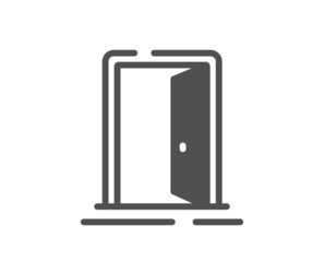 Open door icon. Entrance doorway sign. Building entry symbol. Classic flat style. Quality design element. Simple open door icon. Vector