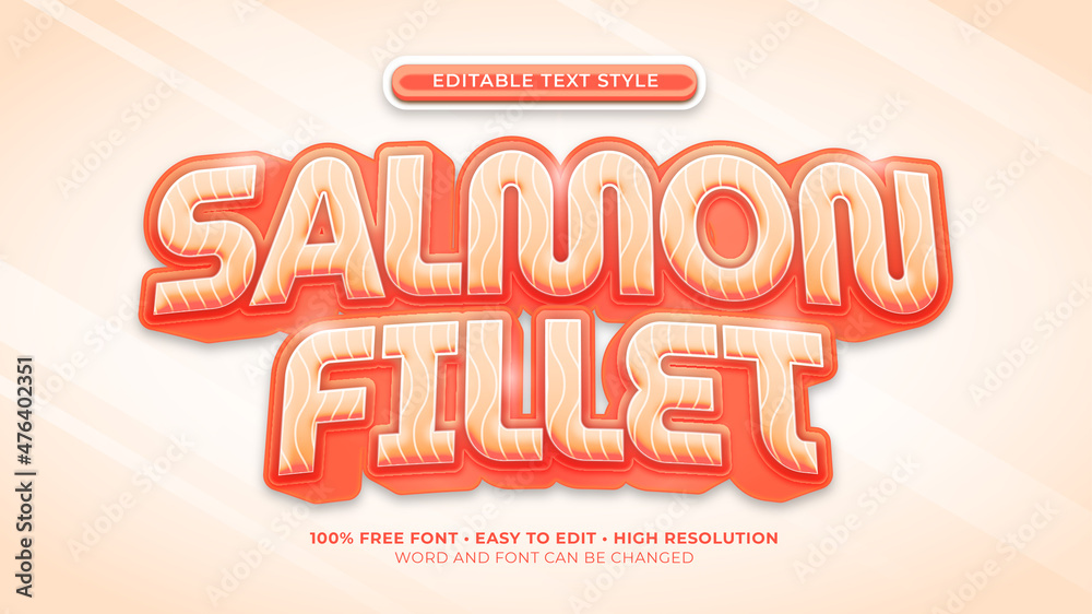 Fototapete Font effect Raw salmon fillet text style realistic. eps vector file