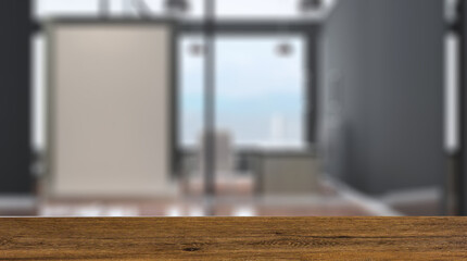 Modern office Cabinet.  3D rendering.   Meeting room. Background with empty table. Flooring.