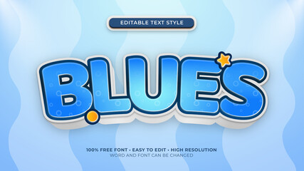 Font effect Blues text style 3d cartoon kids. eps vector file