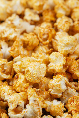 fresh caramelized popcorn close up