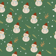 Christmas snowman seamless pattern. Vector illustration. New Year