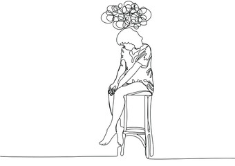 Continuous one line drawing of woman feeling desperate. Concept of support female with psychological problems. Online therapy and counselling for people under stress and depression. Vector illustratio