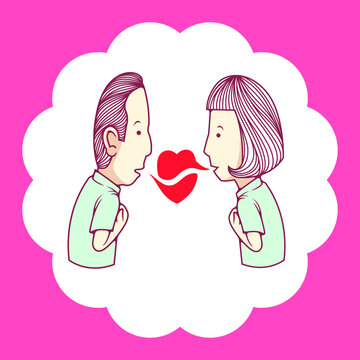 Cartoon Illustration Of Young Couple In Love  Sharing A Meaningful Conversation - Vector