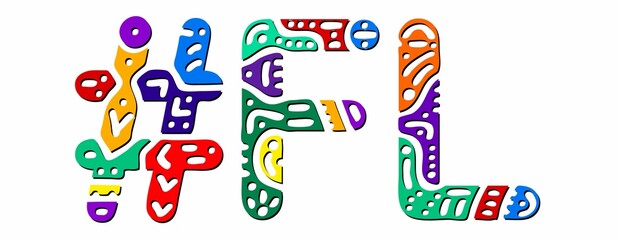 FL Hashtag. Multicolored bright isolate curves doodle letters. Hashtag #FL is abbreviation for the US American state Florida for social network, web resources, mobile apps.
