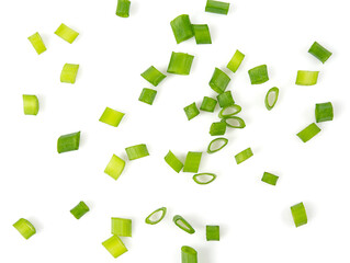 spring onion sliced for salad or seasoning isolated on white background