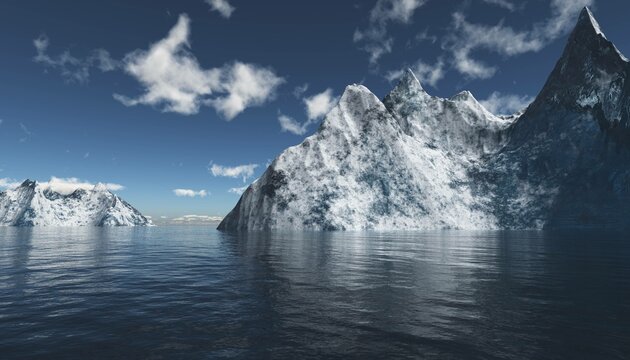 North Sea with iceberg, Arctic Ocean with ice, 3D rendering