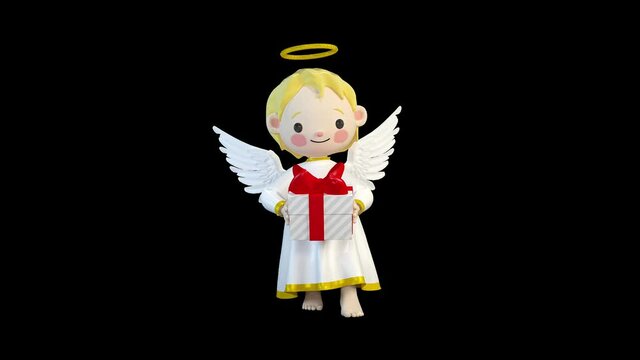 Angel dancing with a gift around him