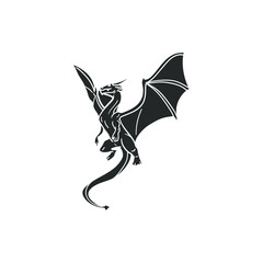 Dragon Icon Silhouette Illustration. Fantasy Creature Flying Vector Graphic Pictogram Symbol Clip Art. Doodle Sketch Black Sign.