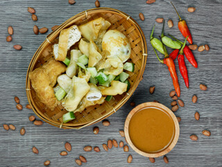 batagor or fried dumplings and peanut sauce