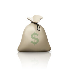 Money bag in cartoon realistic style. Business and finance. Sack with dollar sign on it