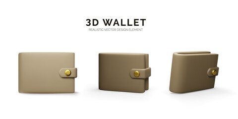 3d wallet collection in cartoon realistic style - obrazy, fototapety, plakaty