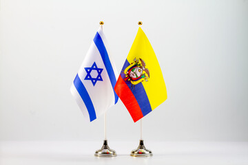 State flags of Israel and Ecuador on a light background. Flags of states.
