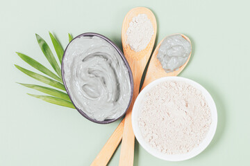 Natural cosmetic clay next to freshly made face mask