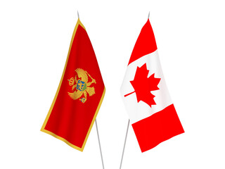 National fabric flags of Central African Republic and Canada isolated on white background. 3d rendering illustration.