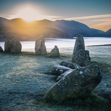 Sunrise At The Winter Solstice At Castlerigg Stone Circle Near Keswick In Cumbria