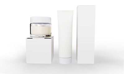 Cosmetic set for mock up, face and hand cream with packaging. 3d rendering