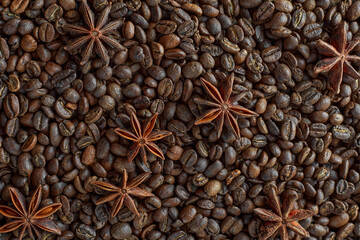 Anise stars on coffee beans