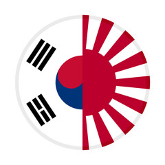 round icon with south korea and rising sun flags, isolated on white background