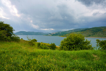 Fototapeta premium Lake of Campotosto, L Aquila province, Abruzzo at springtime