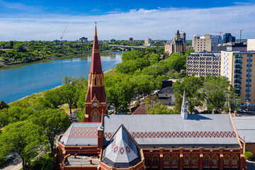 Aerial view of the downtown area of Saskatoon, Saskatchewan, Canada