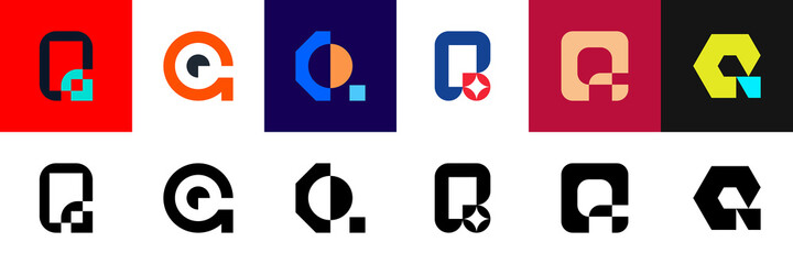 Abstract logos collection with letter Q. Geometric abstract logos. Icon design 