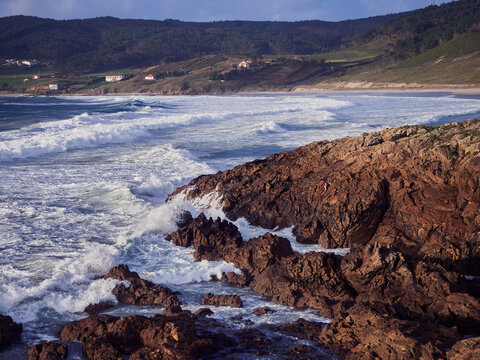 Waves Crashing Against the Rocks. Nemi&ntilde;a, Muxia, Costa da Morte, Galicia, Spain.