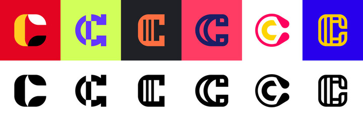 Abstract logos collection with letter C. Geometric abstract logos. Icon design 