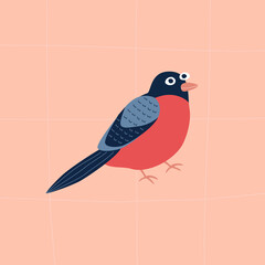 Funny bullfinch hand drawn vector illustration. Cute winter bird. Baby character in flat style.