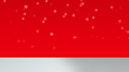 snowflakes falling on red background and floor,new year and christmas blank template

