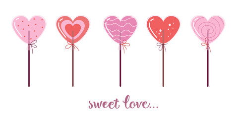 Set of lollipops in the form of hearts. Valentine's Day illustration
