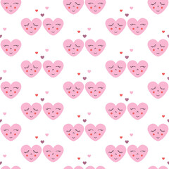 Seamless repeating pattern of cute couple of funny faces. Valentine's Day Pattern
